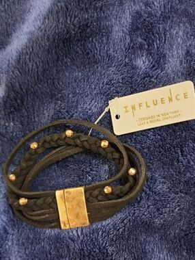 Influence Black Braided Wrap Bracelet with Gold Accents